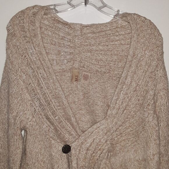 B.K.E. Knit Semi-Wrap Sweater Khaki Cardigan Size Large - Picture 2 of 8